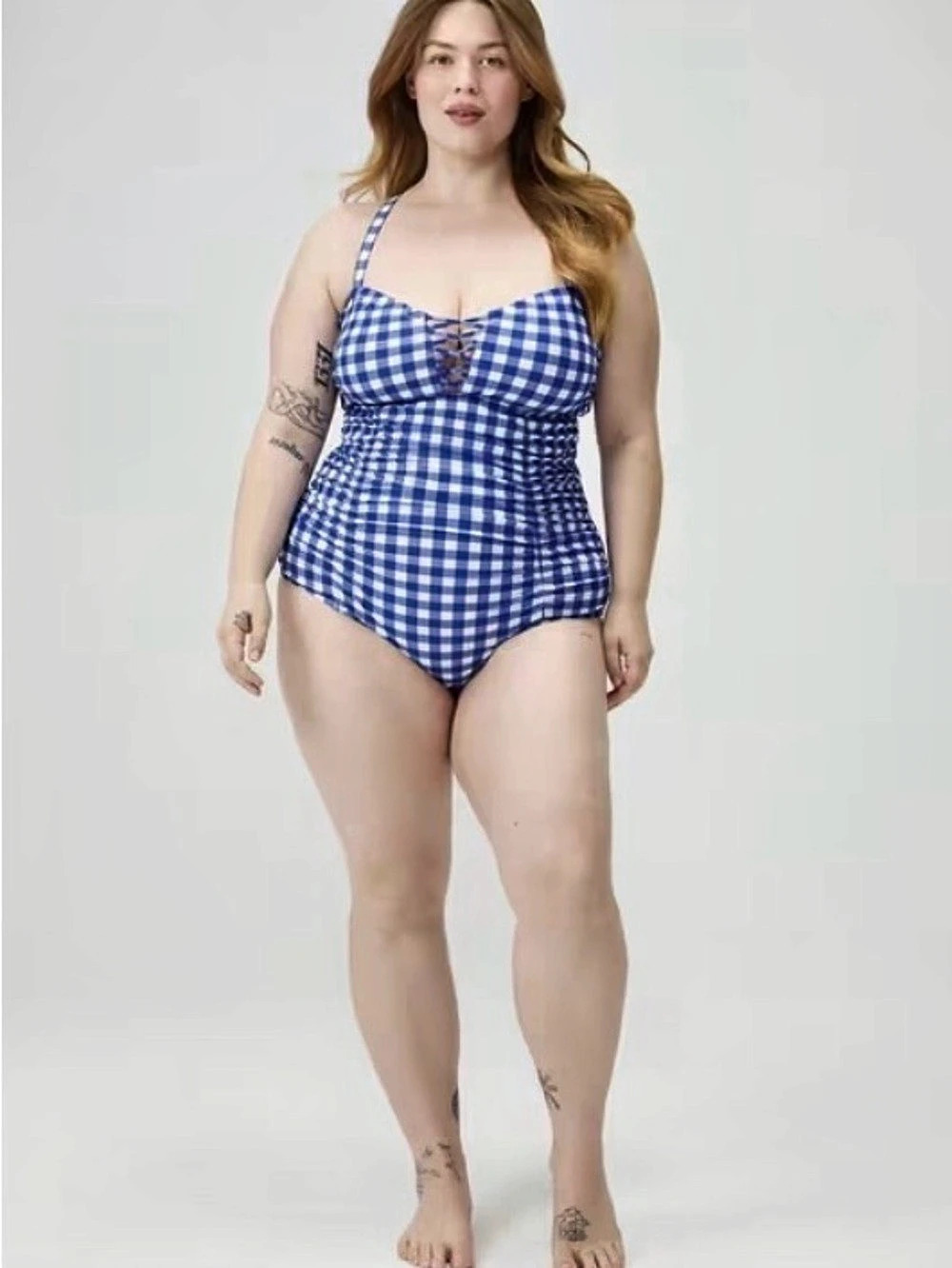 TORRID Slim Fix Wireless Lattice Front One Piece Swimsuit Gingham One Piece in